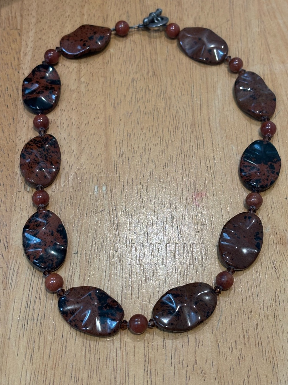 Red polished jasper stone with sterling silver vintage necklace